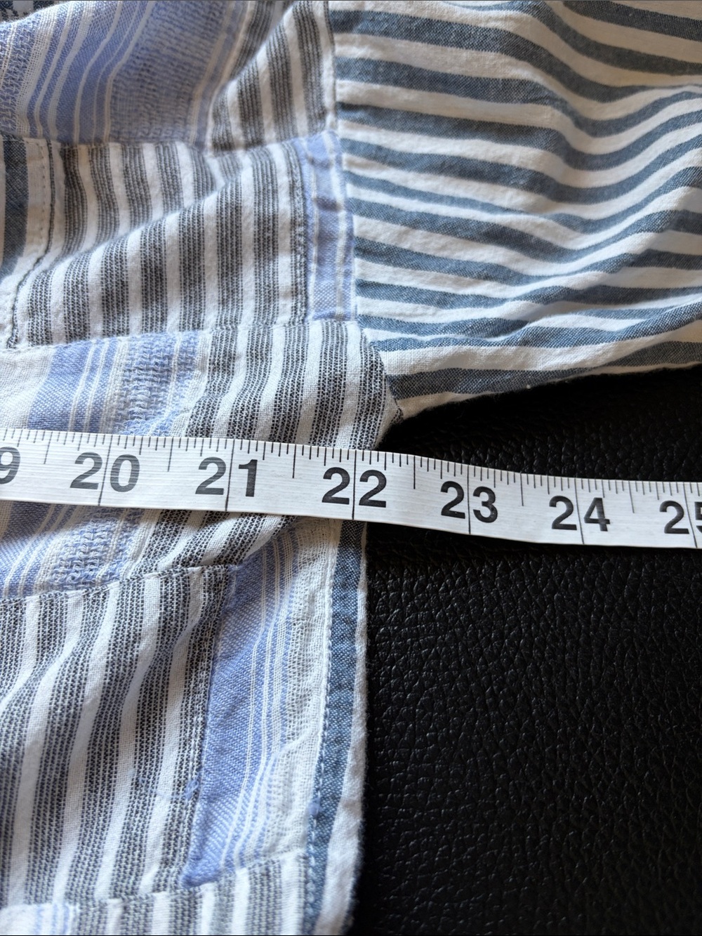 Anthropologie Maeve Stripe Patchwork Swing Shirt Henley Zoe Linen Top Blue Sz S - Picture 12 of 14